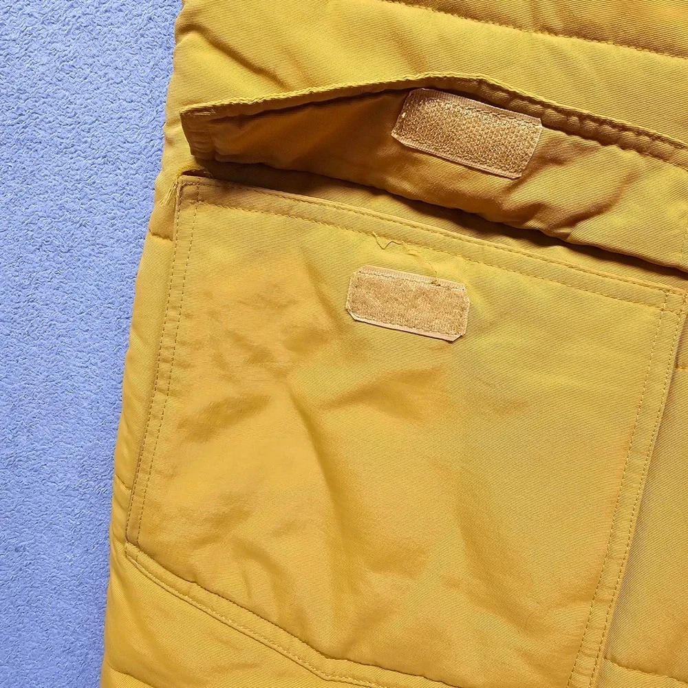 Timberland Hooded Puffer Vest Mens XL Gold Brown Fleece Trim Full Zip‎ Outdoor
